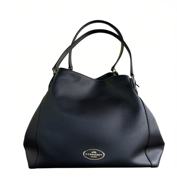 Coach Handbags - Coach Edie 31 Black Pebbled Leather Hobo Shoulder Bag Gold Logo Large